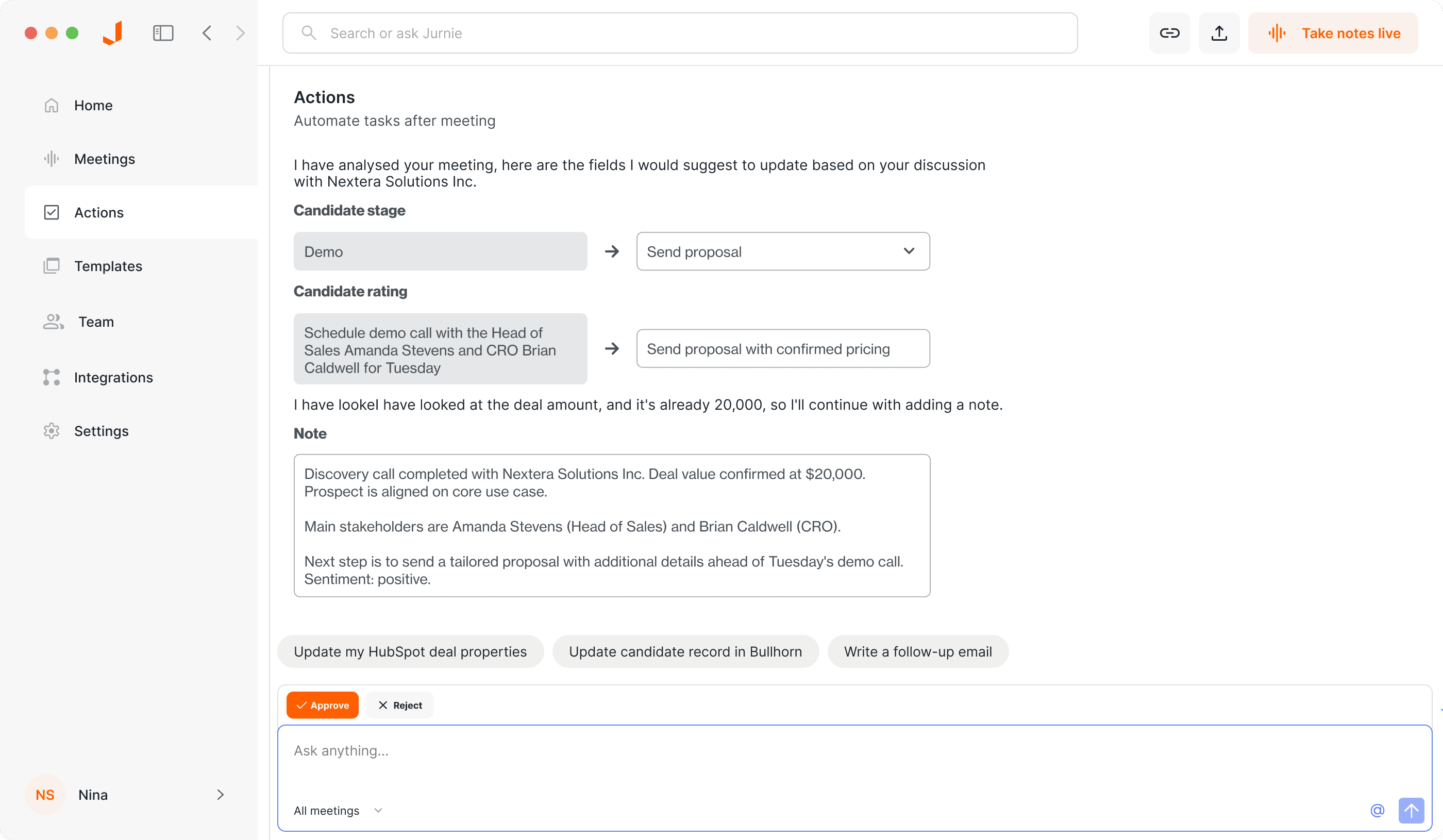 Act — Your systems update themselves — Jurnie conversation capture and action platform