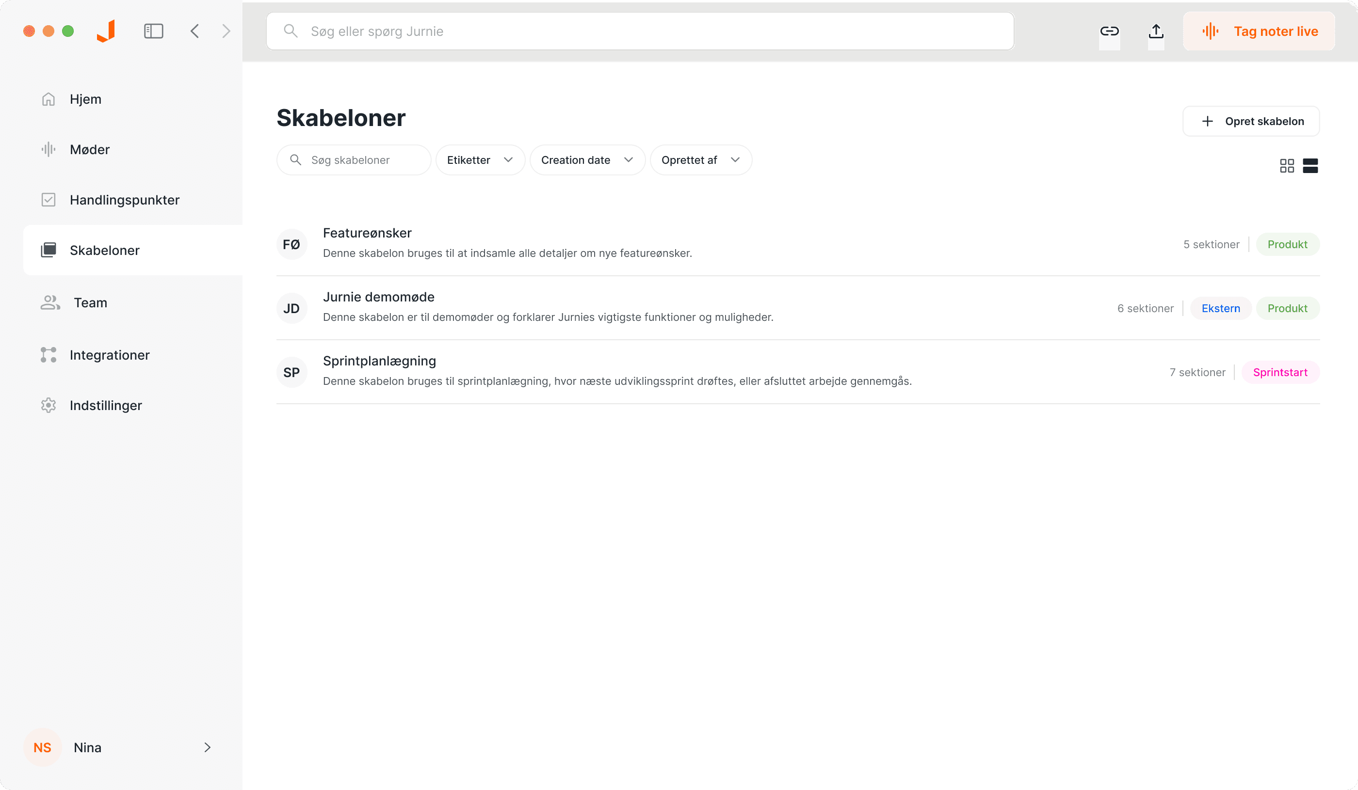 Automatiske mødenotifikationer - Jurnie AI meeting assistant interface showing jurnie giver dig besked, når dit møde starter, hvilket gør det nemt at huske enhver samtale.