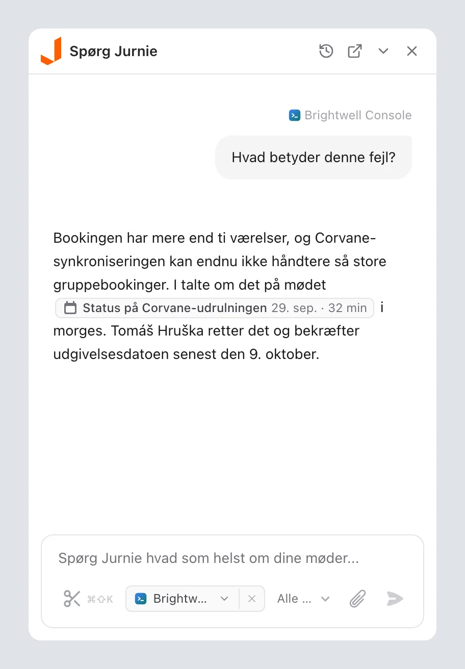 Spørg Jurnie-panelet med den app, du brugte, som en chip nederst i beskedfeltet