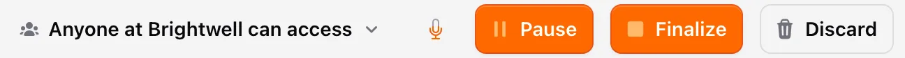 The capture controls at the top of the Jurnie window: sharing, microphone, Pause, Finalize and Discard