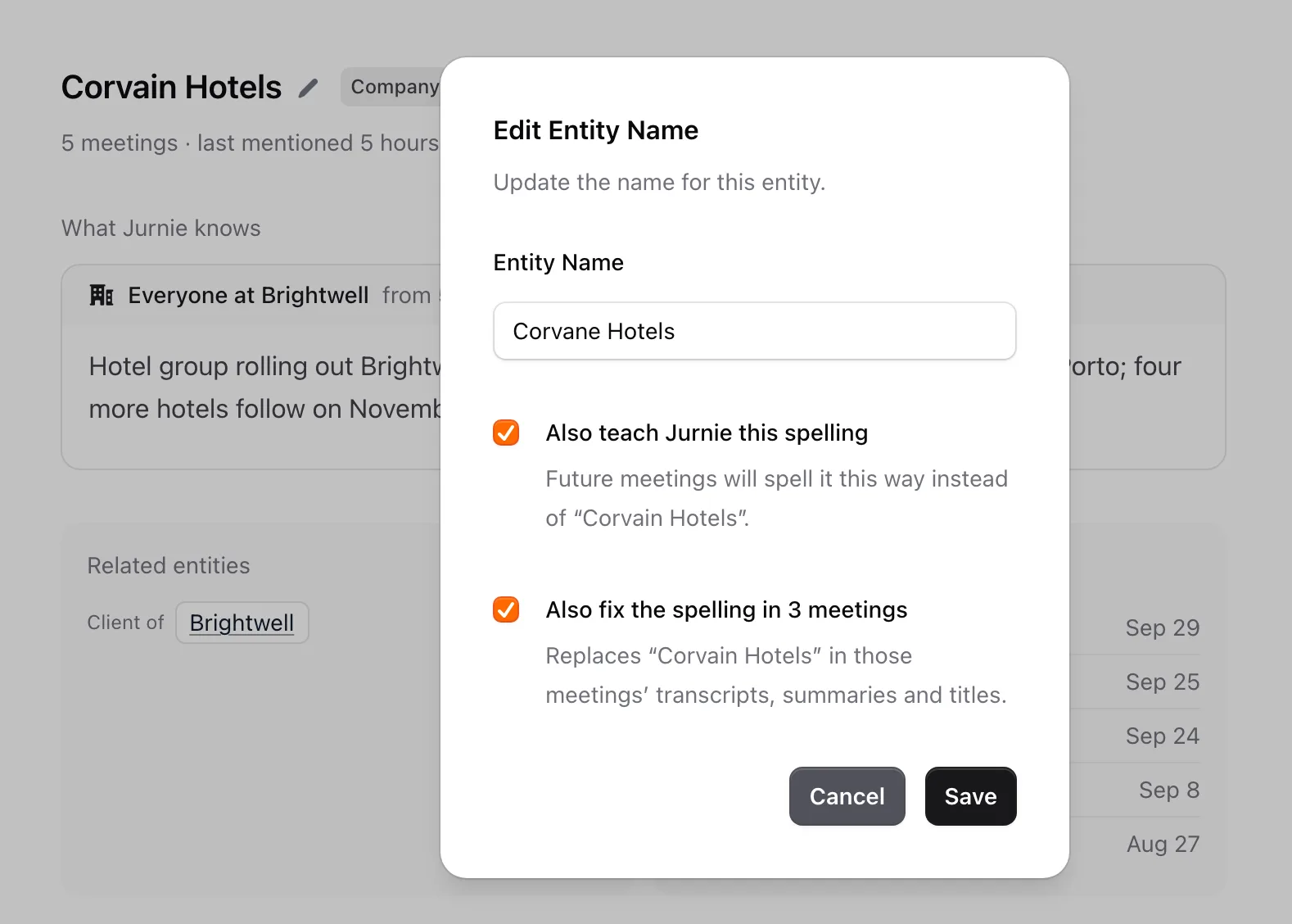 The Edit name dialog with the two spelling options