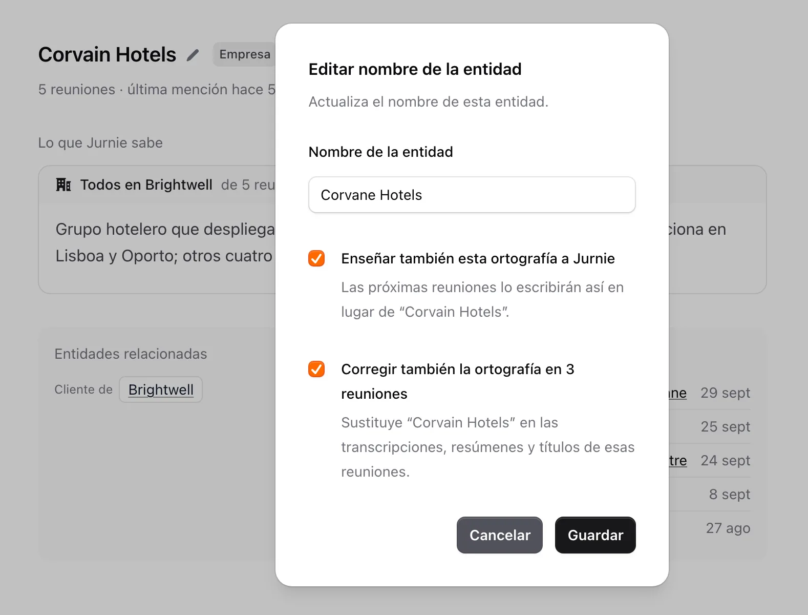 El cuadro Editar nombre con las dos opciones de ortografía
