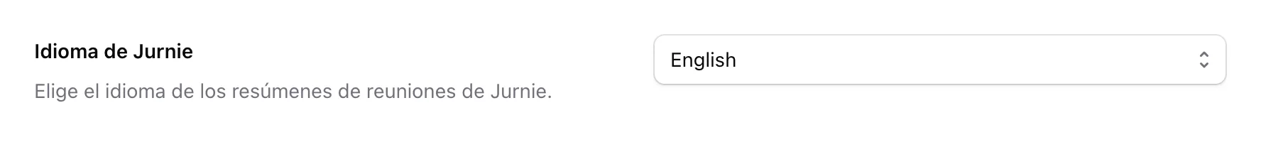 El ajuste Idioma de Jurnie en la pestaña Cuenta de Configuración
